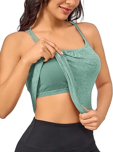 Custom Sports Tank Tops - Womens Seamless High Neck Sports Bra - Racerback Padded Slim Fit Crop Tank Top with Built in Bra