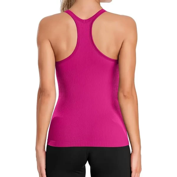 Ribbed Yoga Tank Tops for Women with Built in Bra Tight Racerback Scoop Neck Athletic Top