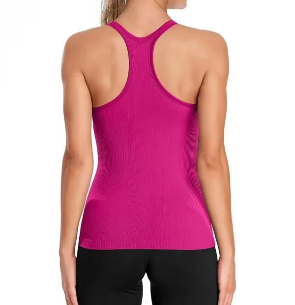 Ribbed Yoga Tank Tops for Women with Built in Bra Tight Racerback Scoop Neck Athletic Top