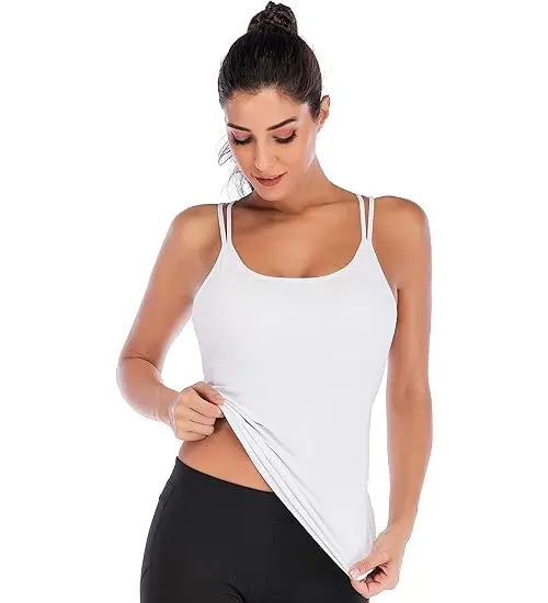 CozyActive Custom Yoga Tank Tops for Women - Built in Shelf Bra Strappy Back Activewear Workout Compression Tops