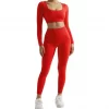 Custom Women's Sports Sets - Open Back Long Sleeve Skinny Butt Lifting Leggings Seamless Ribbed Workout Sets 2 Piece Outfits