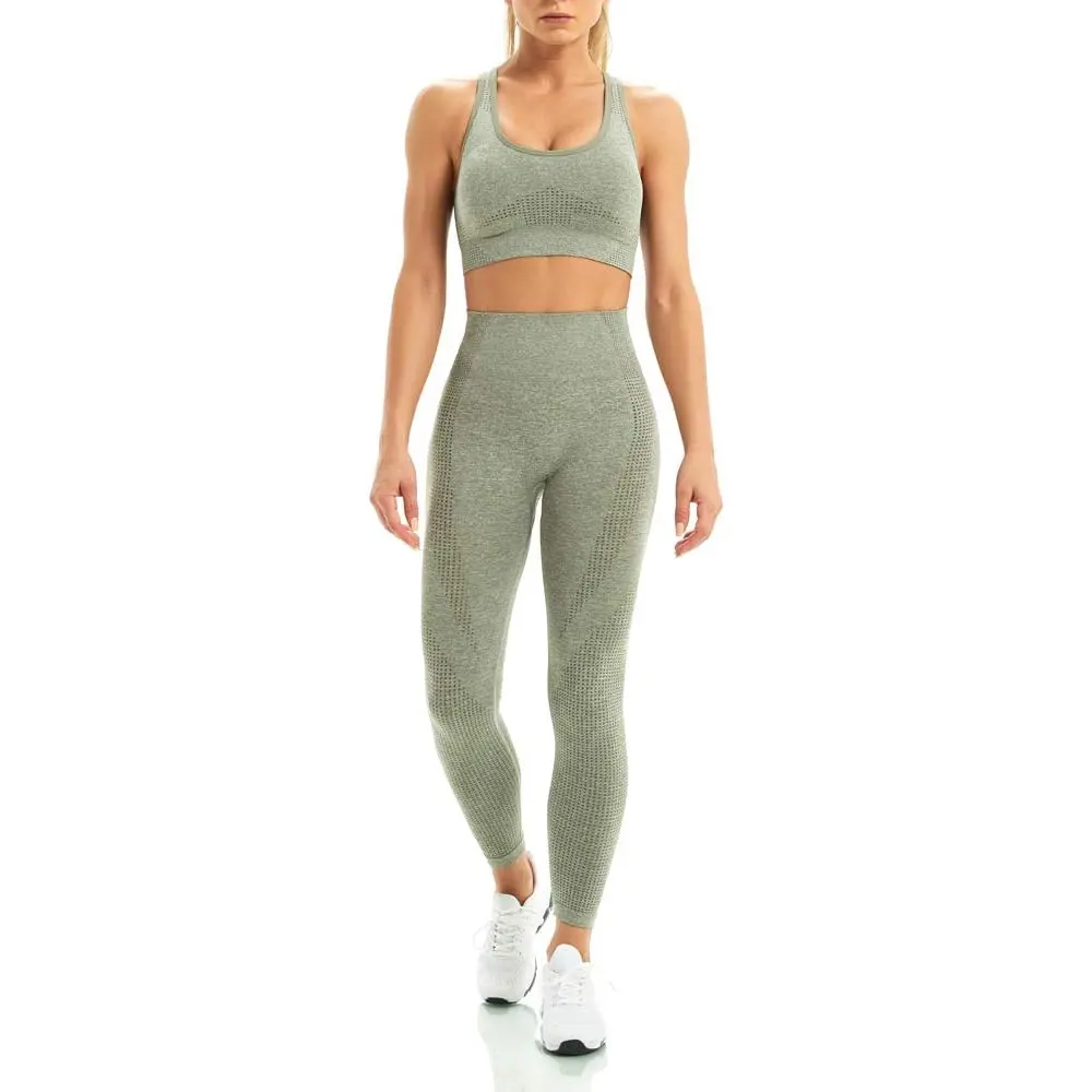 Sports Bra Cropped Tops Tracksuits Manufacturer _ 2 Piece Workout Outfits Sports Bra Seamless Leggings Yoga Gym Activewear Set Supplier