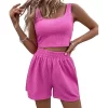 Sports Sets Manufacturer for Women - Women's 2 Piece Ribbed Crop Tank Top and Shorts Tracksuit Set