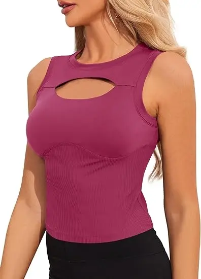 Sports Tank Tops Manufacturer - Women's Workout Tank Tops Cutout Sleeveless Slim Athletic Running Yoga Shirts with Built in Bra