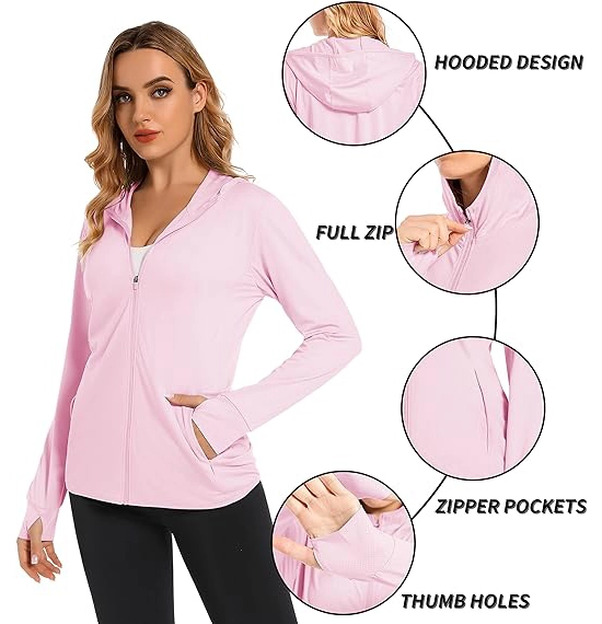 Sports Sun Protection Jacket & Hoodie Supplier - Women's UPF 50+ Sun Protection Shirts Hoodie Quick Dry Long Sleeve Jackets with Pockets Hiking Outdoor