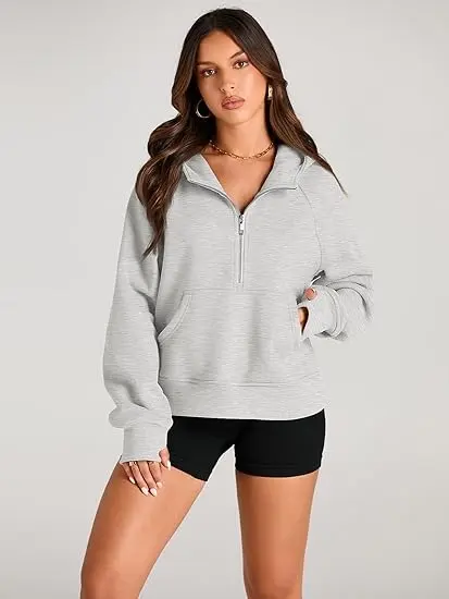 Custom Sweatshirts - Half Zip Sweatshirts Cropped Hoodies Fleeces Women's Quarter Zip Pullovers