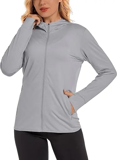 Custom Outdoor Sun Protection Hoodie - Women's UPF 50+ Sun Protection Shirts Hoodie Quick Dry Long Sleeve Jackets with Pockets Hiking Outdoor