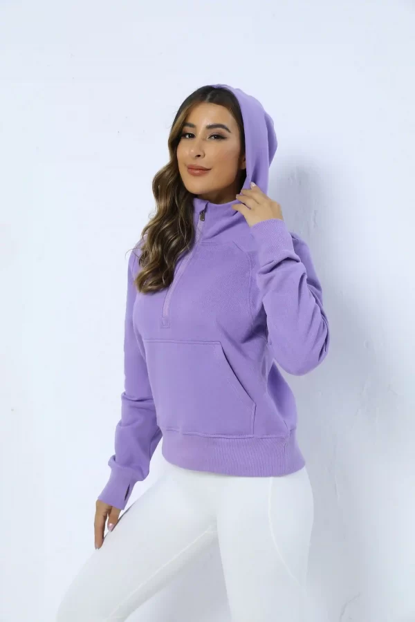 Customized women's half-zipper sports hooded sweatshirt