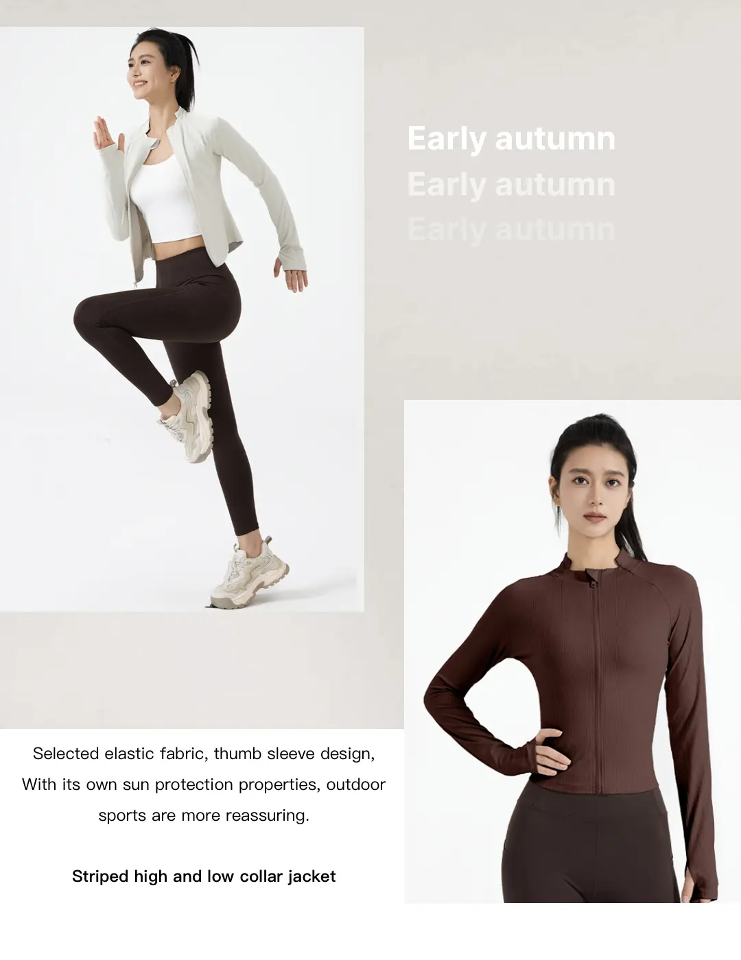 Customizable long-sleeve yoga jackets in various colors, perfect for layering and outdoor activities.